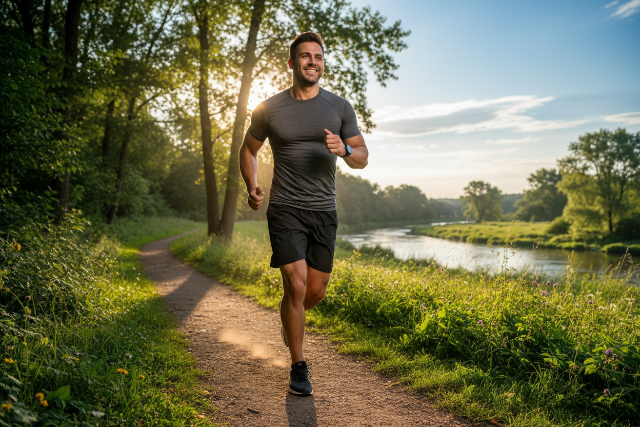 men waering gym t shirt doing jogging 